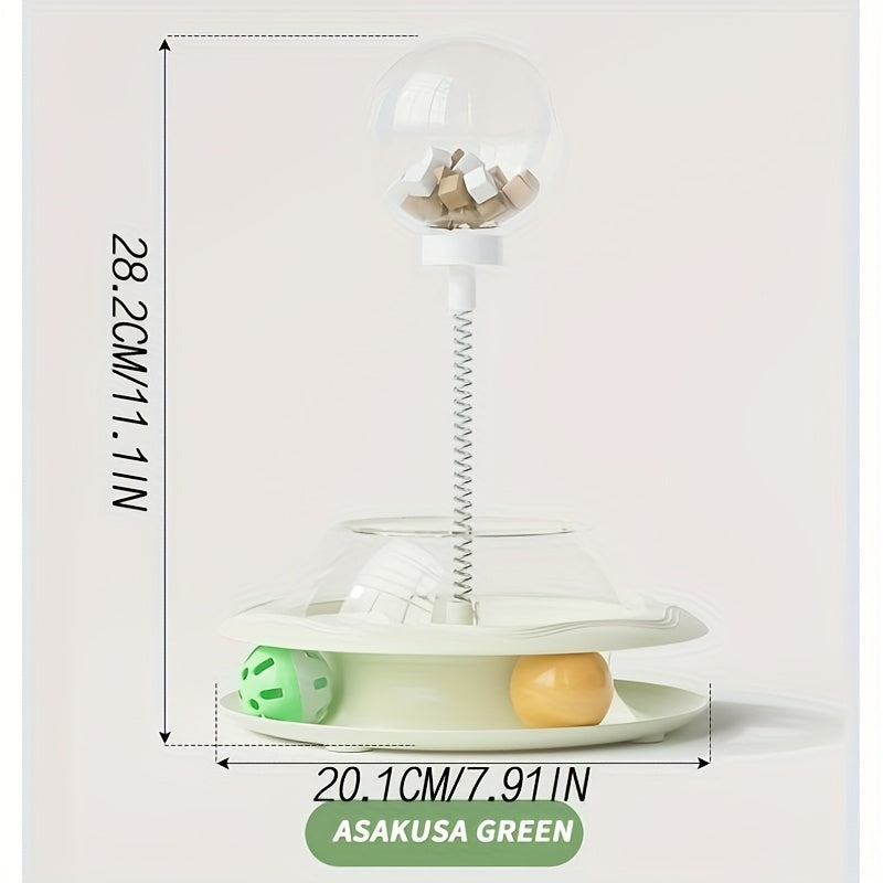 Cat Toy Spinning Food Wheel with Treat Openings, Paw-Powered Rotation and Optional Feather Attachment