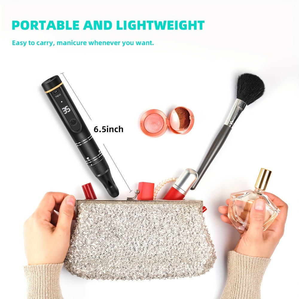 Nail Drill Machine 35000 RPM LCD Display Rechargeable Portable Electric Nail File with Forward Reverse Rotation Low Noise – Professional Nail Grinder for Gel Acrylic Natural Nails Manicure Pedicure Home Salon