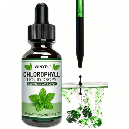 Herbal Supplements with WINYEL Label, Liquid Chlorophyll Drops in One Amber Dropper Bottle