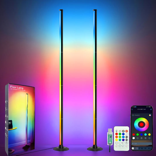 Smart LED Floor Lamp Modern Minimalist – Mood Lighting App & Remote Dual Control Backlight Ambient Light for Bedroom Office Gaming Study Room Holiday Gift 1 or 2 Pack