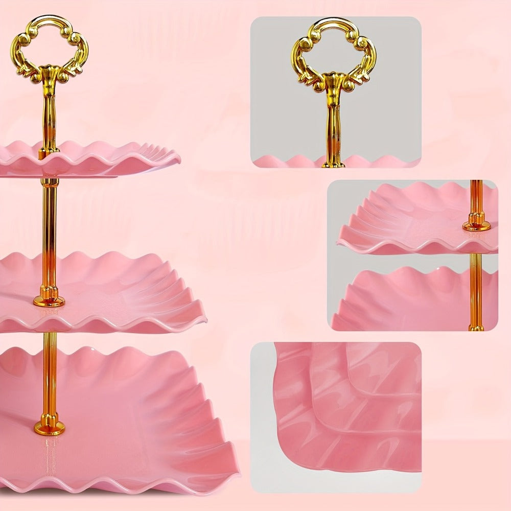 Five-Piece Cupcake Stand Set with Two Three-Tier Square Towers and Three Appetizer Trays in Pink or White