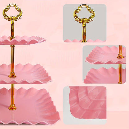 Five-Piece Cupcake Stand Set with Two Three-Tier Square Towers and Three Appetizer Trays in Pink or White
