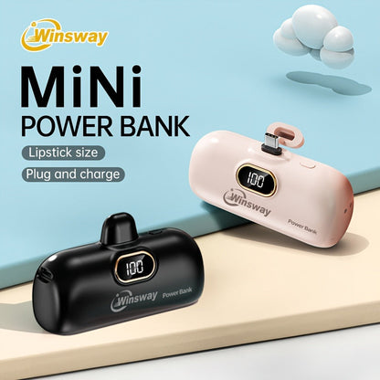 Winsway 5000mAh Mini Portable Charger Type-C Metal Plug with LED LCD Display – Fast Charging Pocket Battery Pack for iPhone 17 16 15 Pro Max iPad Pro Android Samsung, Compact Travel Gift