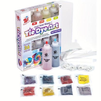 Tie-Dye Craft Kit with Eight Squeeze Bottles, Dye Packets, 40 Rubber Bands, Gloves and Instruction Sheet