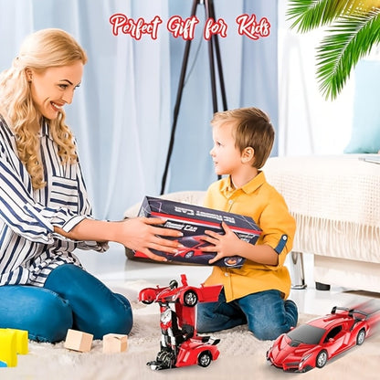 RC Transform Robot Car 1:18 Scale One-Button Deformation – Long Range Remote Control with LED Headlights & 360° Drift Stunt, Cool Birthday Christmas Easter Gift for Boys Girls Ages 3+