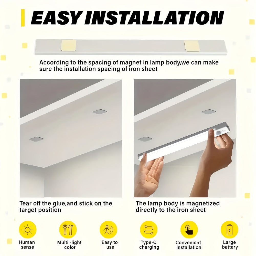 Three-Pack Motion Sensor Cabinet Lights with USB-C Charging, Three Light Colors and 7.87- or 11.81-Inch Options