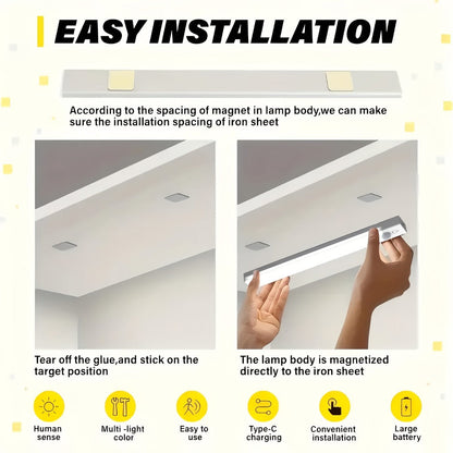 Three-Pack Motion Sensor Cabinet Lights with USB-C Charging, Three Light Colors and 7.87- or 11.81-Inch Options
