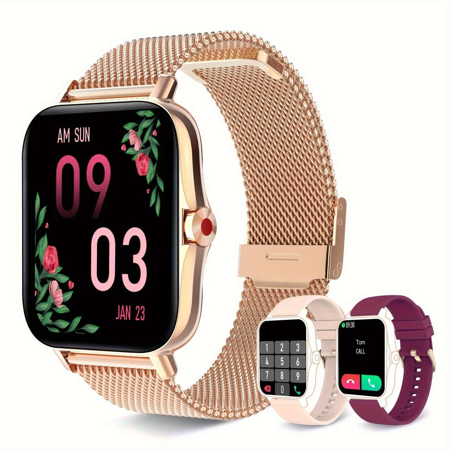 Women's Smartwatch with Voice Assistant, Message Alerts, Sport Modes and Dual Silicone Straps