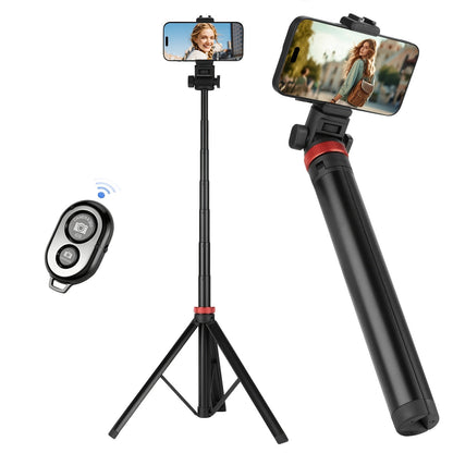 83 Inch Tall Phone Tripod Adjustable with Wireless Remote & Stable Base, Upgraded Extra-Tall Retractable Stand for iPhone 17/15/14