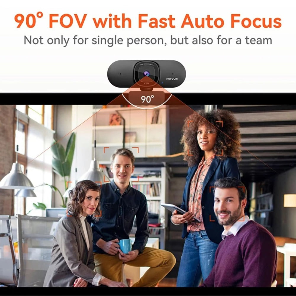 4K Webcam AI Auto Framing True Autofocus with Dual Noise Canceling Mics & 90° FOV – NUROUM V11/V15/V32 Plug and Play USB Camera for Zoom Meetings, Gaming & Home Office, 1080P/2K/4K