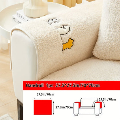 Sofa Cover Thick Plush Shearling Panels with Animal and Bone Embroidery and Non-Slip Feature for 2 to 4 Seats
