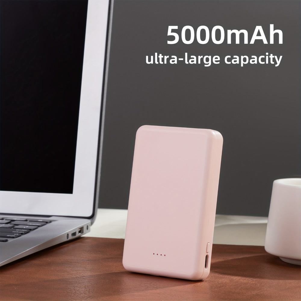Slim Power Bank 5000mAh / 10000mAh with Built-in USB-C Cable, Charges 4 Devices Simultaneously, LED Indicator – Ultra-Compact Portable Charger for iPhone, Android, Travel, Everyday Carry