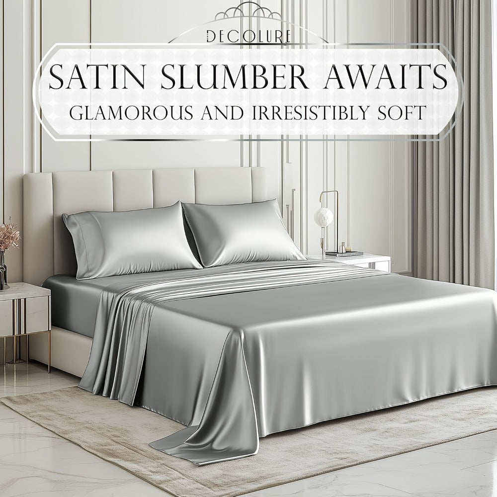 Bed Sheet Set 4-Piece Microfiber Satin Weave with 40–44 cm Pocket, Four Sizes and Seven Colors