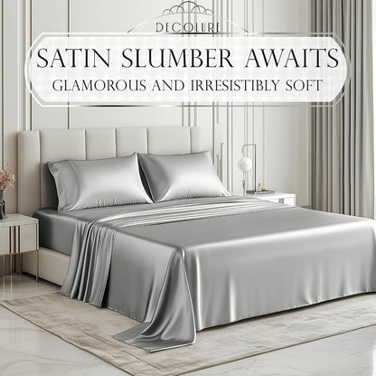 Bed Sheet Set 4-Piece Microfiber Satin Weave with 40–44 cm Pocket, Four Sizes and Seven Colors