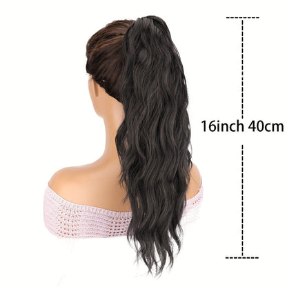 Hair Extensions Water-Wave 16-Inch Synthetic Ponytail with Claw Clip and Eight Color Options for Quick Attachment