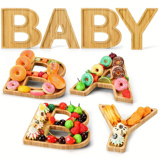 Baby Shower Charcuterie Board Set – 4-Piece BABY Letter Shaped Wooden Serving Tray, Bamboo Snack Platter for Gender Reveal, Birthday Party, Cake & Cookie Display