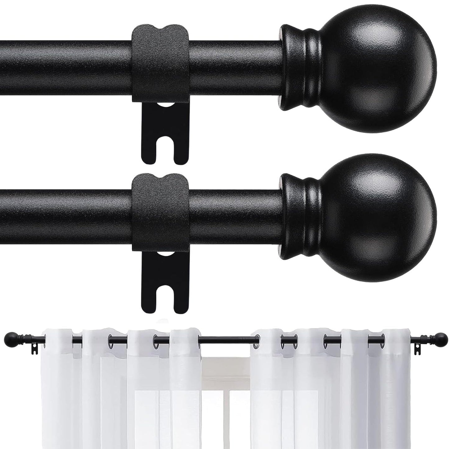 Curtain Rods 2 Pack Matte Black Adjustable 28 to 95 Inch | 5/8 Inch Stainless Steel Extra Long Window Curtain Rod Set for Living Room Bedroom Bathroom Kitchen | Multiple Sizes Available