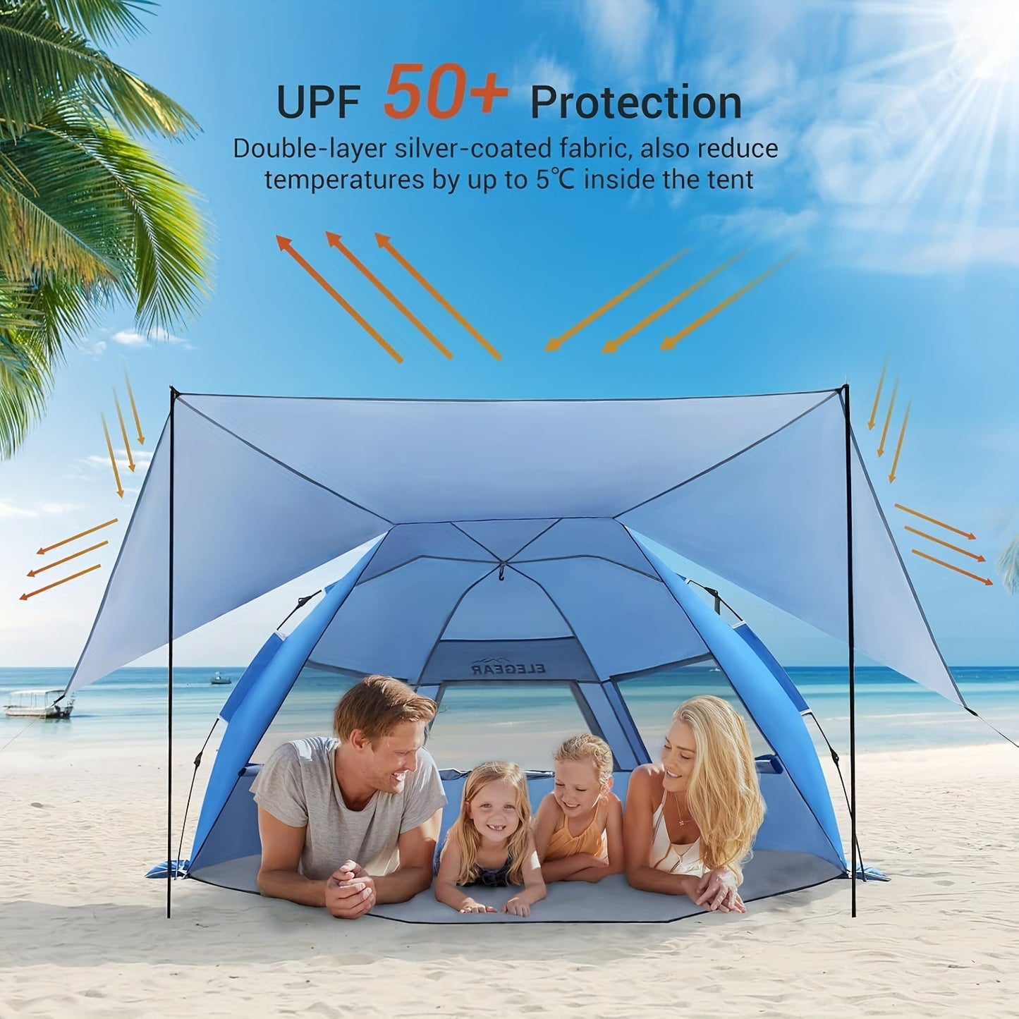 Convertible Beach Canopy Tent with Removable Roof, Four Setup Modes and Blue Checkout Color