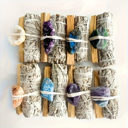 Natural White Sage and Random Crystal Decor Set for Meditation Spaces, Displays and Seasonal Gifts