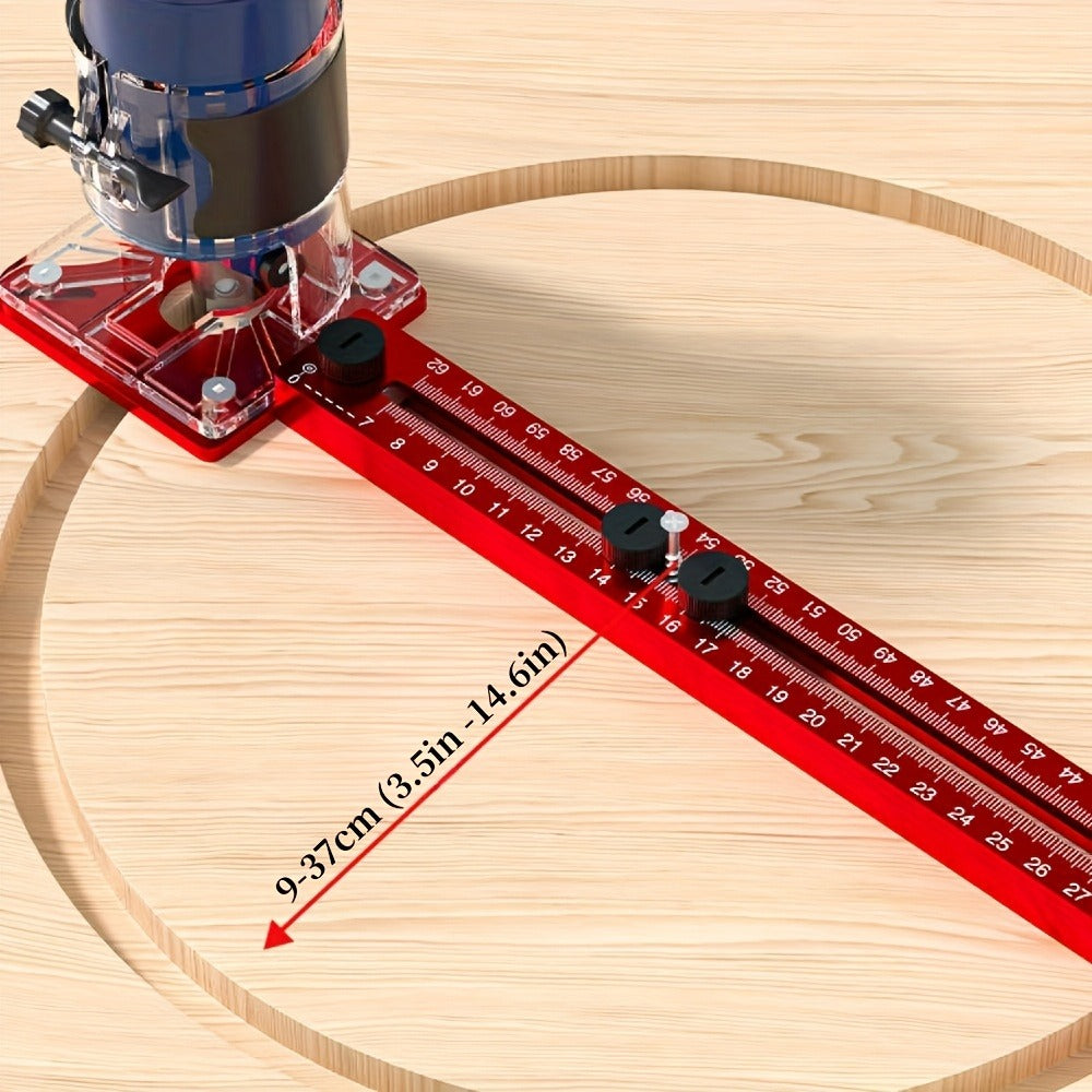 Router Circle Cutting Jig with Adjustable Red Guide Rail for Woodworking Routers and Circular Cutting Projects