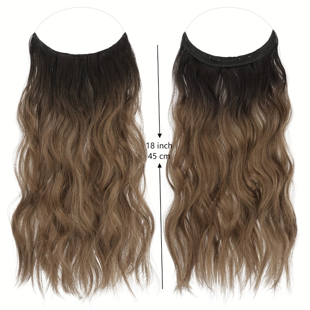 Hair Extensions Wavy 18-Inch Synthetic Halo Weft with Clear Wire, Two Clips and Ten Color Options