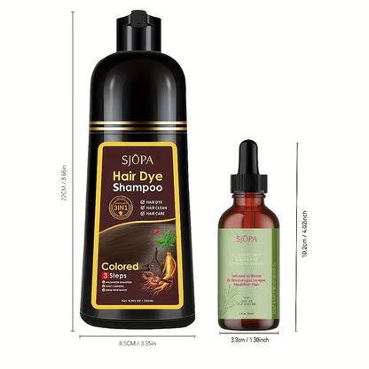 Hair Dye Shampoo, SJOPA 500ml Bottle and Rosemary Hair Oil Set with Seven Color Options for At-Home Color Selection