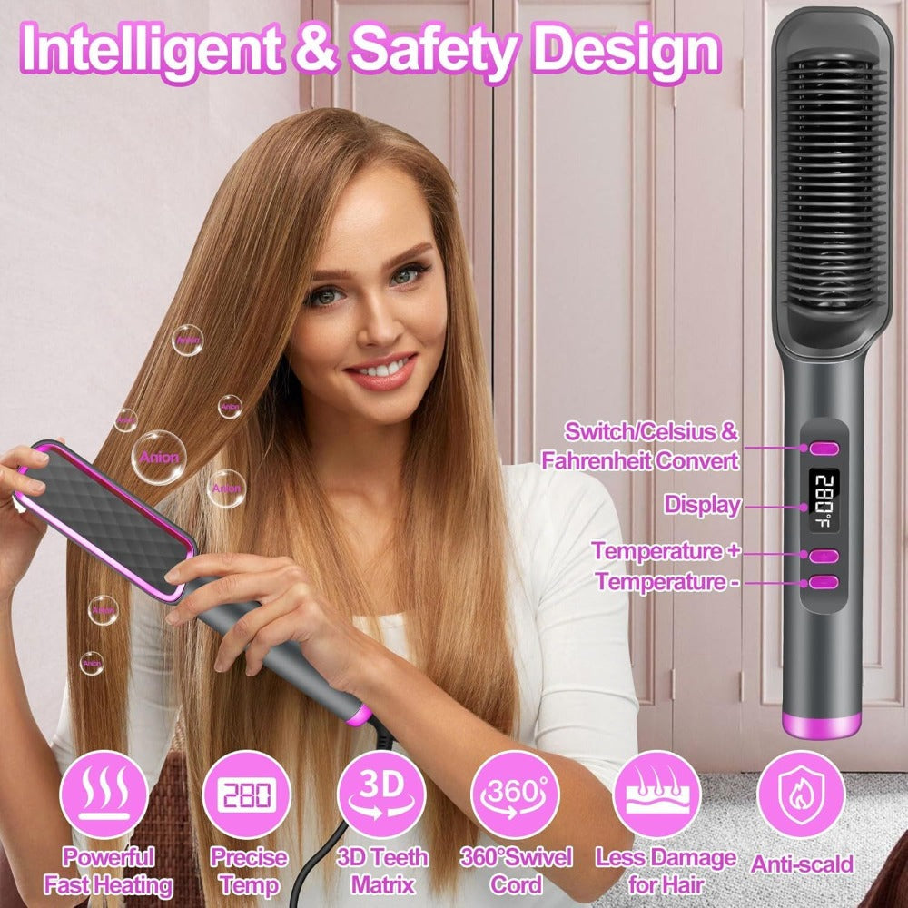 Heated Straightening Brush with Display in White, Grey, Champagne or Purple and Accessory Set