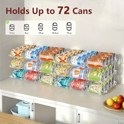Can Organizer Rack for Pantry Fridge 3-Tier Stackable Rolling 36 Capacity Clear Plastic Automatic Rolling Canned Food Storage Space Saving Kitchen Organizer 3 Sets