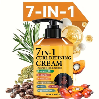 Curl Defining Cream 7-in-1 Frizz Control 2pcs Set 9.468fl oz — Long-Lasting Hold Moisturizing Non-Greasy Hair Styling Cream for Wavy Curly Normal Hair Bouncy Defined Curls Unisex Adults Women