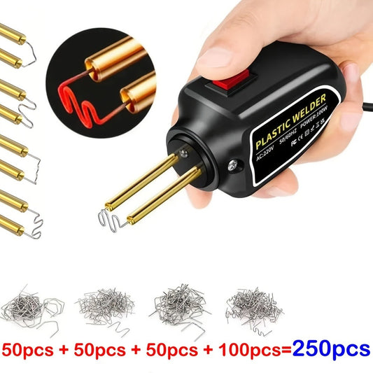 Plastic Welding Repair Kit 100W with 250pcs Staples – Hot Staple Gun Welder for Car Bumper Crack Repair, ABS PP PVC Plastic Fix, DIY Auto Body & Home Plastic Restoration Tool Set