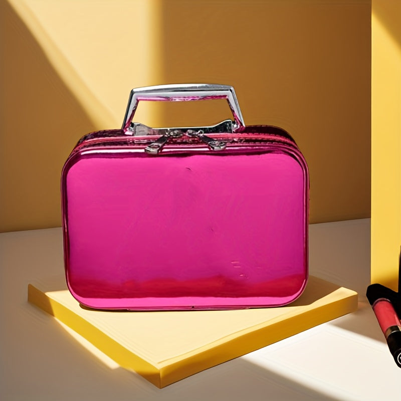 Glitter Makeup Travel Case Hard Shell Large Capacity Flat Lay Organizer Luxury Cosmetic Storage Box for Women Portable Fits in Suitcase Gold Rose Red Pink Size L Beauty Gift