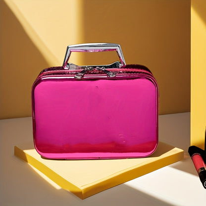 Glitter Makeup Travel Case Hard Shell Large Capacity Flat Lay Organizer Luxury Cosmetic Storage Box for Women Portable Fits in Suitcase Gold Rose Red Pink Size L Beauty Gift