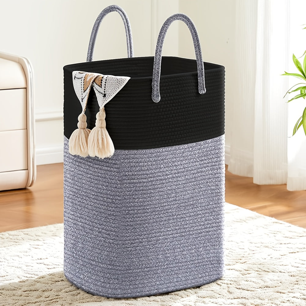 Woven Cotton Rope Laundry Basket with Twin Handles, 40L to 100L Sizes and Five Two-Tone Color Options