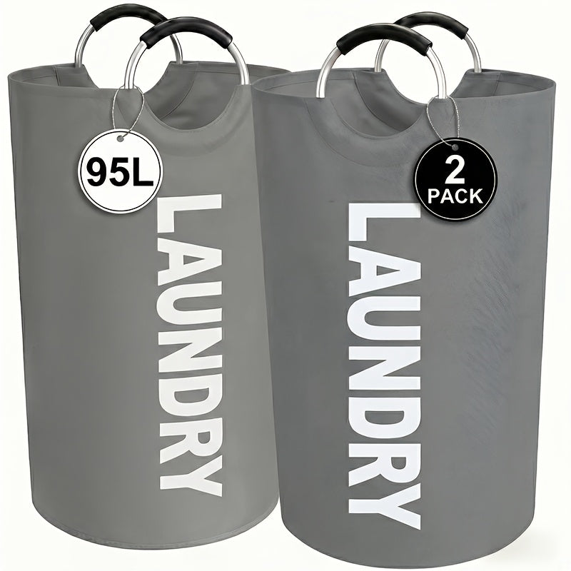 Two-Piece 95L Foldable Laundry Hamper Set with Ring Handles in 12 Solid or Mixed Color Options