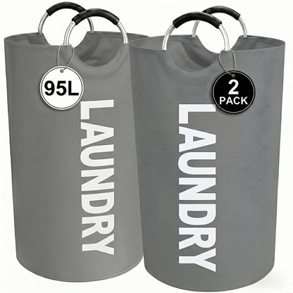 Two-Piece 95L Foldable Laundry Hamper Set with Ring Handles in 12 Solid or Mixed Color Options