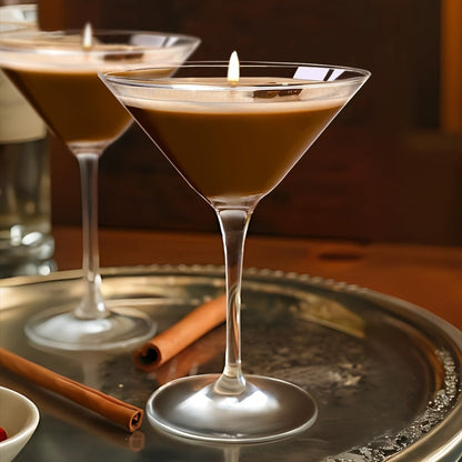 Coffee Martini Candle in Stemmed Glass with Layered Design, Coffee Bean and Glitter Details