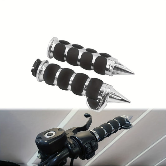 Harley Davidson Handlebar Grips 1-Inch Chrome Rubber Spike Non-Slip, CNC Aluminum & PVC Gel Rubber, Fits Sportster Dyna Touring VRSC XL XR FL 1995-2017, Motorcycle Hand Grips Pair, Black