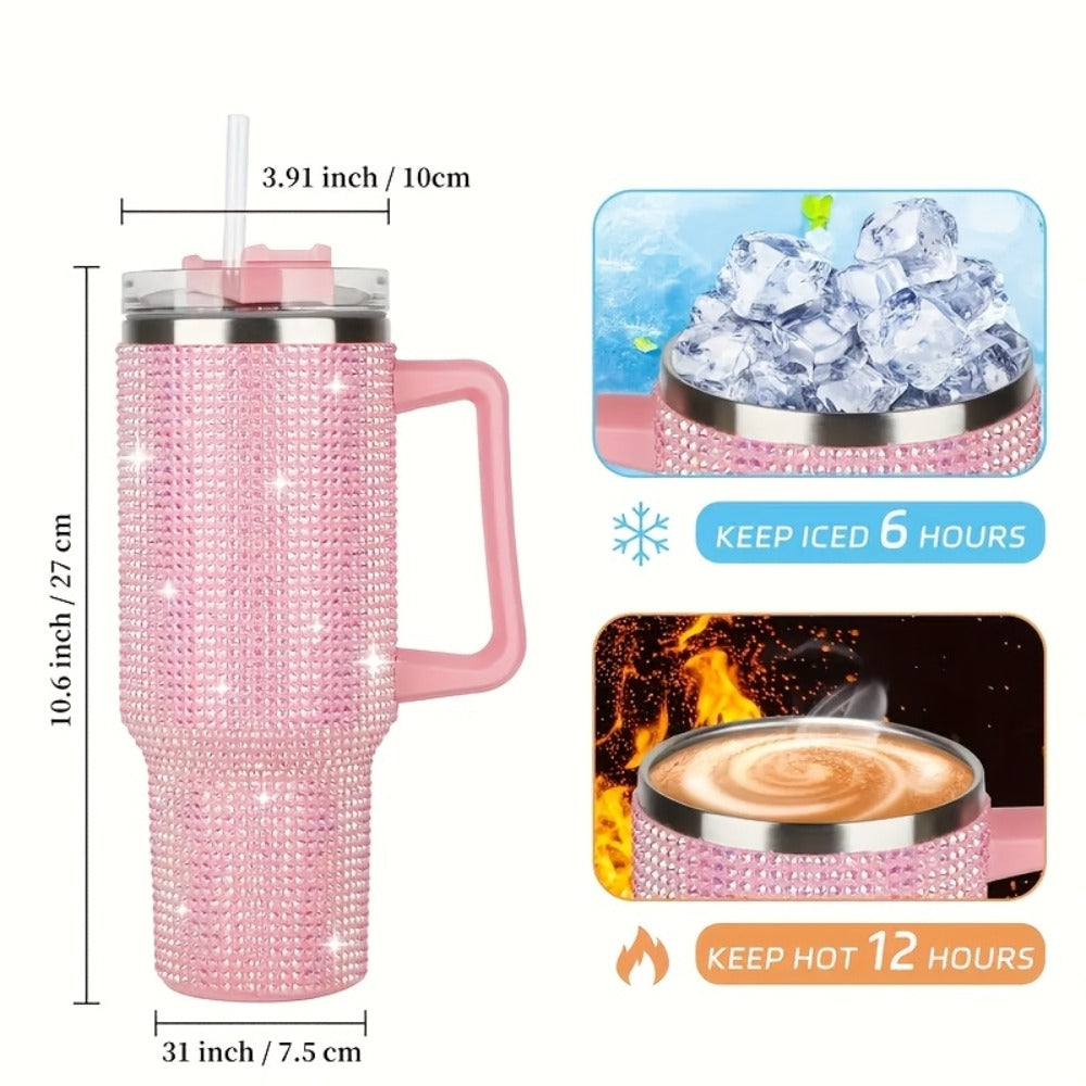 Insulated Tumbler 40oz All-Over Rhinestone Stainless Steel in Fifteen Retained Color Options