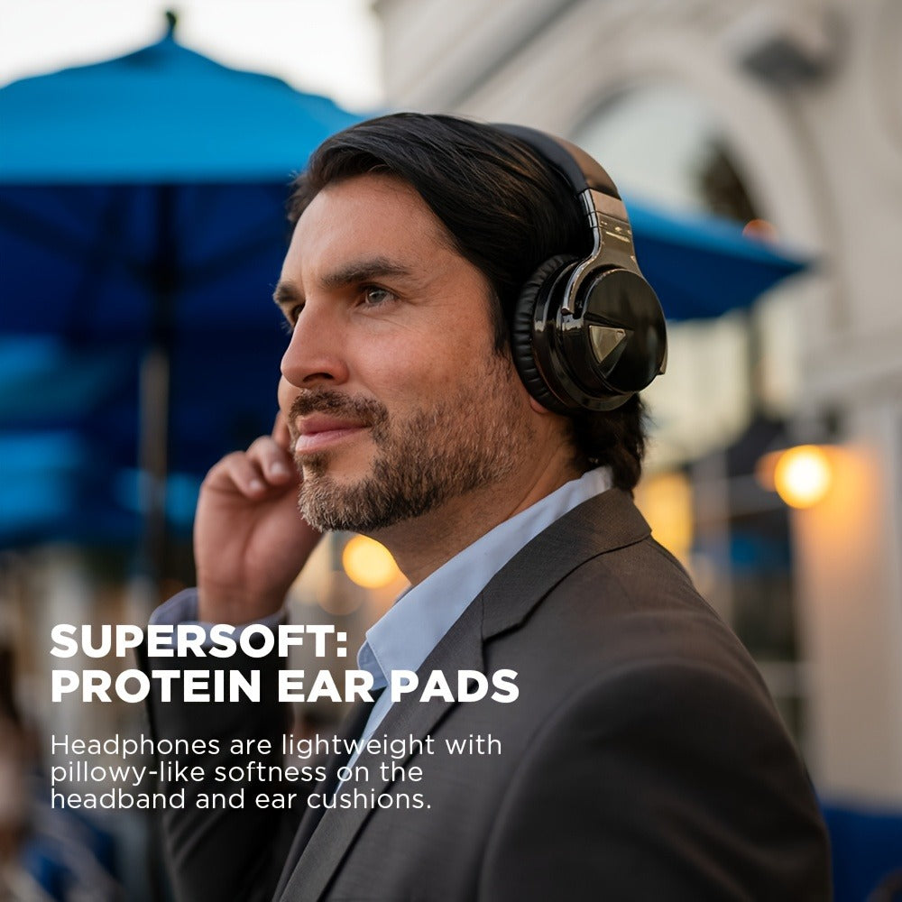 ANC Over-Ear Wireless Headphones Bluetooth 5.2 Deep Bass 45mm Drivers 30 Hours Playtime Dual Microphone Protein Earpads Foldable for Travel Work Study