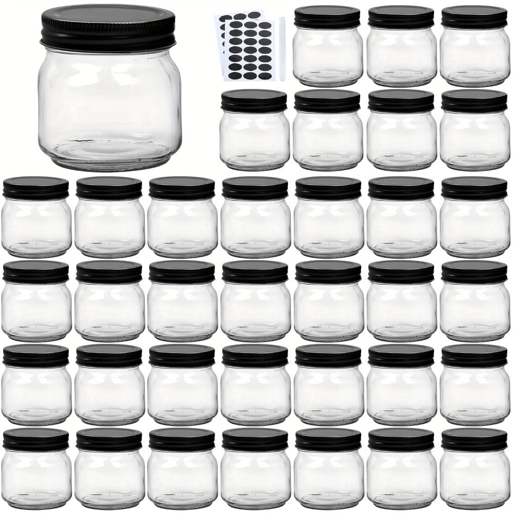 8 oz Glass Mason-Style Storage Jar Multipacks with 9, 18, 27 or 36 Jars and Four Lid Configurations