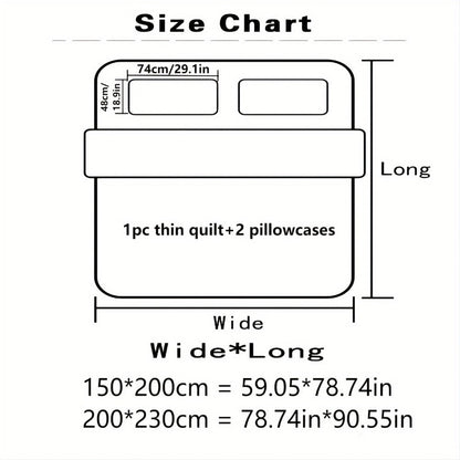 Floral Three-Piece Thin Quilt Set with Two Pillowcases, Twin to King Sizes and Three Printed Styles