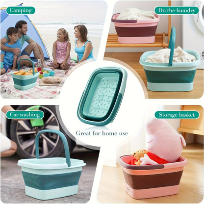 Large Collapsible Foot Bath Basin with Carry Handle, Raised Footbed Texture and Pictured Green Finish