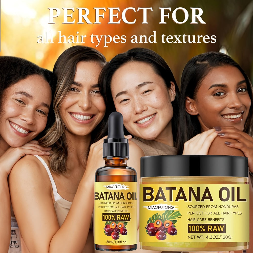 Batana Hair and Scalp Oil Two-Piece Set with 100g Jar and 30ml Dropper Bottle, Both Labeled 100% Raw