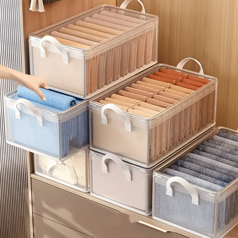 Six-Piece Foldable Clear Storage Box Set with Steel Frame, Handles and 47 x 30 x 20 cm Size