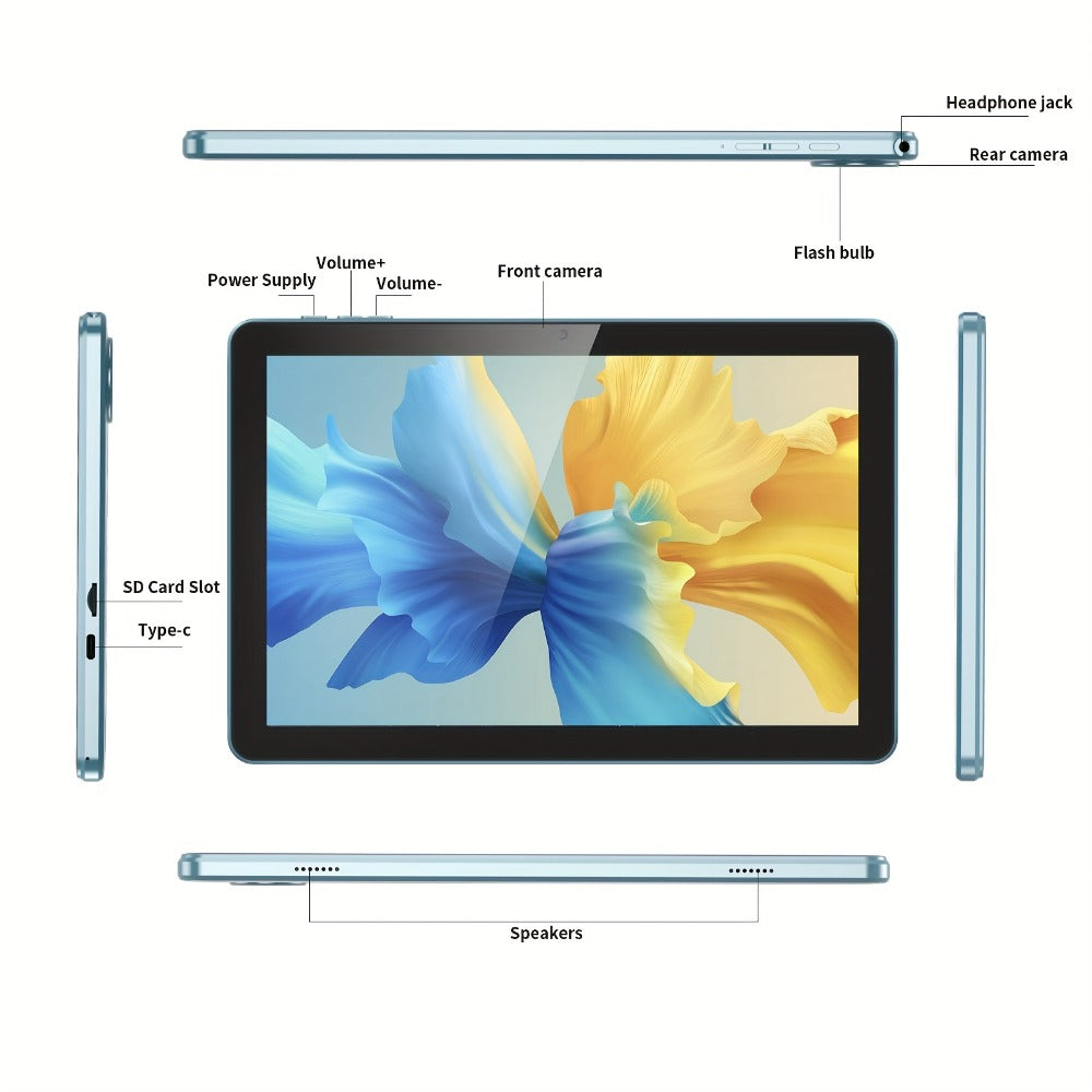 Android 13 Tablet 10 Inch 6GB RAM 32GB Storage 512GB Expandable Quad-Core IPS Touchscreen 2.4G WiFi Dual Camera Kids Adults Entertainment Portable Pad Sky Blue Gun Color