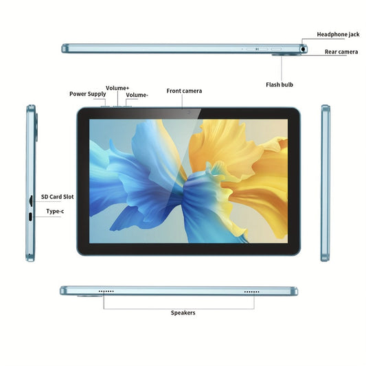 Android 13 Tablet 10 Inch 6GB RAM 32GB Storage 512GB Expandable Quad-Core IPS Touchscreen 2.4G WiFi Dual Camera Kids Adults Entertainment Portable Pad Sky Blue Gun Color
