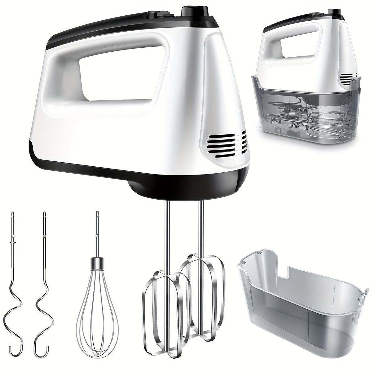 Electric Hand Mixer 6 Speed & Turbo with 5 Stainless Steel Accessories & Snap-On Storage Case