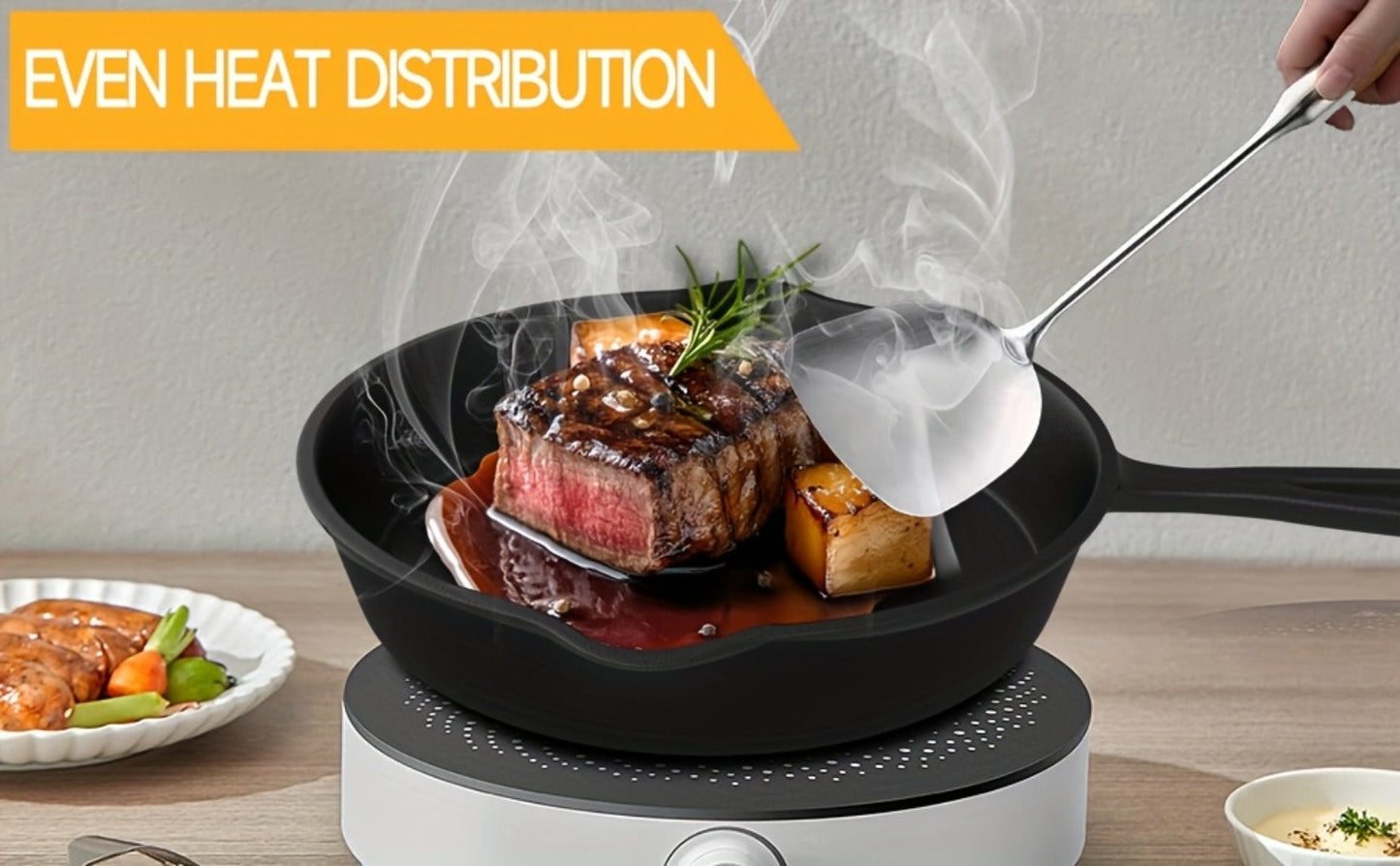 3-Piece Cast Iron Skillet Set with Long Handles, Pouring Lips and 6-, 8- and 10-Inch Graduated Pans