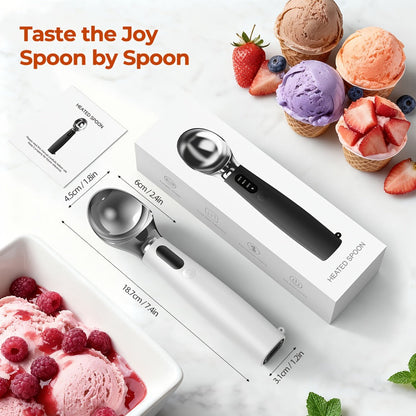 Electric Heated Ice Cream Scoop USB-C Rechargeable with 3 Temperature Settings 120°F 140°F 160°F IPX7 Waterproof Ergonomic Handle Gift for Ice Cream Lovers