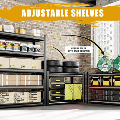 2500LBS Garage Storage Shelves Adjustable Metal Shelving 72" – Upgrade Double Layer Column Commercial Grade Utility Rack | 5-Tier Steel Shelf for Warehouse, Basement, Kitchen & Pantry | 35.5"W × 16"D × 72"H Black